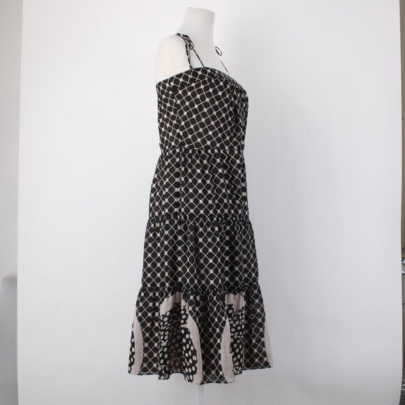 Tocca Dress Sz 4 Black Tan Ruffled Lined Fit Flare Cotton Silk Dress - Picture 7 of 16